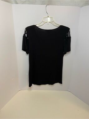 Rock & Republic Black Cold-Shoulder Short Sleeve Top Peek A Boo Chest